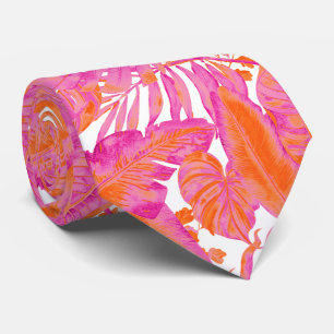 Cravate PixDezines Jungle Hawaïen Rose Chaud Orange