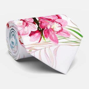 Cravate PixDezines Orchid Isle, Orchidées roses Palmiers b