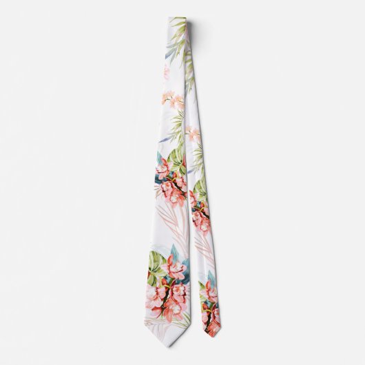 Cravate PixDezines Orchidée Isle, Peach Orchids Blue Palms (Devant)