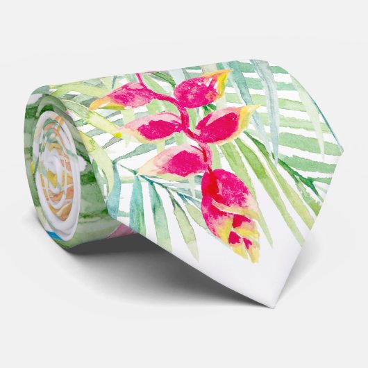 Cravate PixDezines Paradis Tropical Pastel Floral Foliage (Roulé)