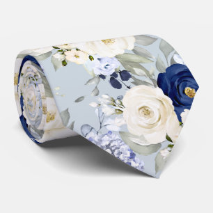 Cravate PixDezines Roses aquarelles bleu marine crème