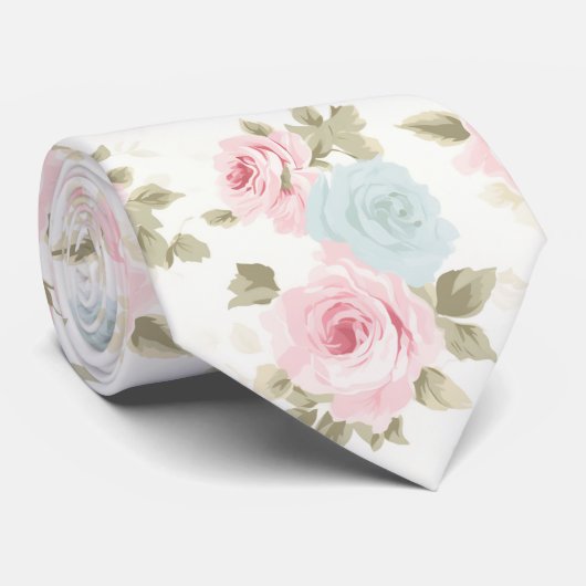 Cravate PixDezines Roses Aquarelles Rose Pâle Bleu Glaçon (Roulé)