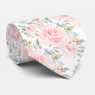 Cravate PixDezines Roses aquarelles rose pâle et bleu pous