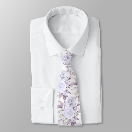 Cravate PixDezines Roses aquarelles violet mauve (Attaché)