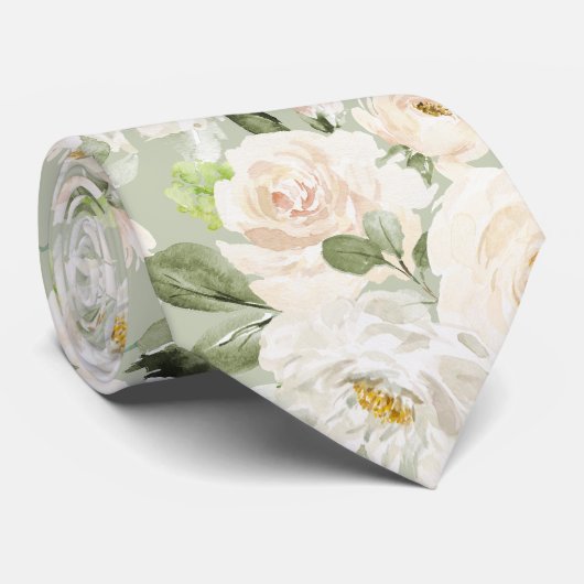 Cravate PixDezines Roses Crème Alabaster Aquarelle (Roulé)
