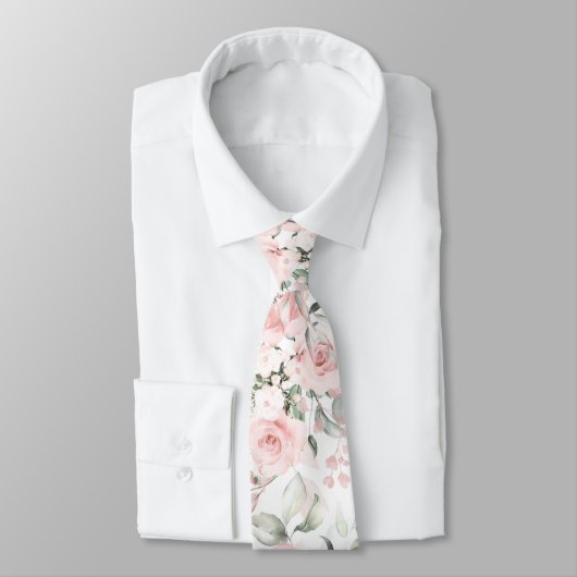 Cravate PixDezines Roses Fleurs d'Eau de Teint Rose (Attaché)