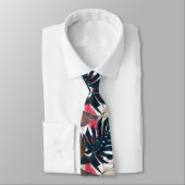 Cravate PixDezines Thunder Blue Rouille Feuillage Tropical (Attaché)