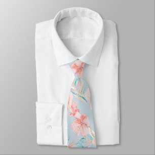 Cravate PixDezines Vintage Pastel H2 Hawaï Floral Feuillag
