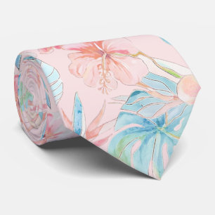 Cravate PixDezines Vintage Pastel H2 Hawaï Floral Feuillag