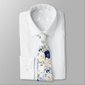 Cravate PixDezines Watercolor Roses Navy Blue Cream (Attaché)