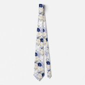 Cravate PixDezines Watercolor Roses Navy Blue Cream (Devant)