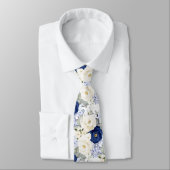 Cravate PixDezines Watercolor Roses Navy Blue Cream (Attaché)