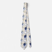 Cravate PixDezines Watercolor Roses Navy Blue Cream (Devant)