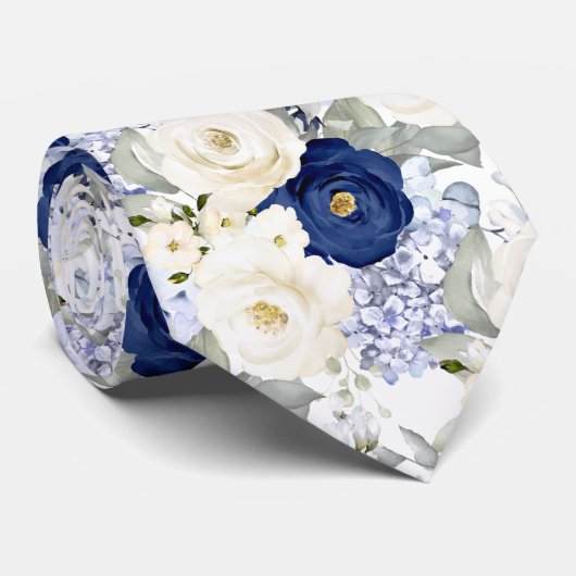 Cravate PixDezines Watercolor Roses Navy Blue Cream (Roulé)