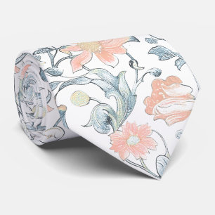 Cravate PixDezines William Morris Bleu Poussiéreux et Rose