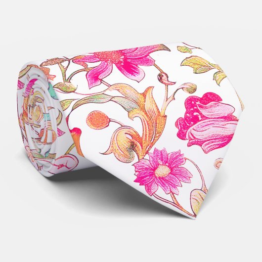 Cravate PixDezines William Morris bleu rose (Roulé)