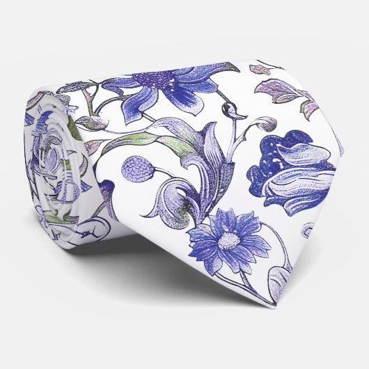 Cravate PixDezines William Morris Floral Pourpre Vert (Roulé)