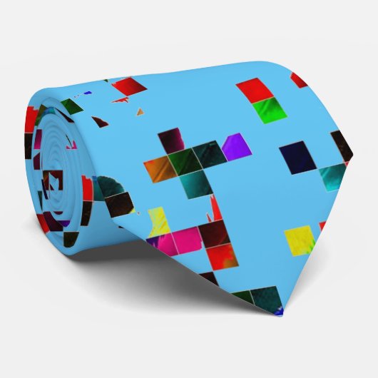 Cravate Pixels multicolores bleu clair Ado Garçon (Roulé)
