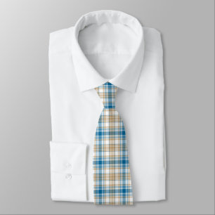 Cravate Plaid Beige Et Bleu