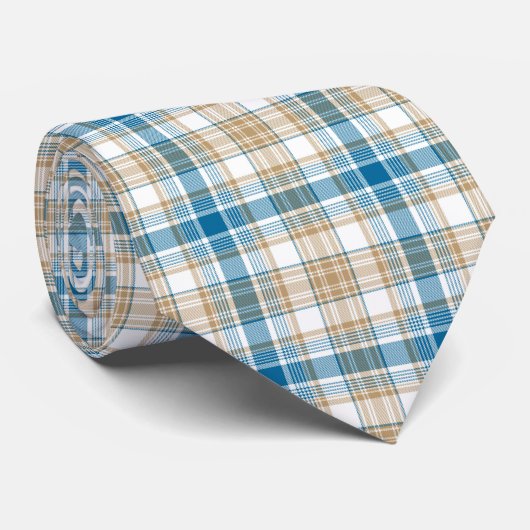 Cravate Plaid Beige Et Bleu (Roulé)