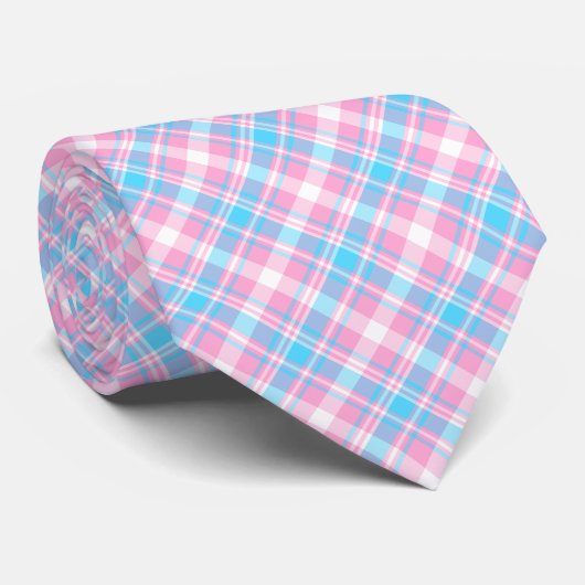 Cravate Plaid bleu-clair, rose et blanc (Roulé)