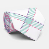 Cravate Plaid bleu, violet, rose et blanc (Roulé)