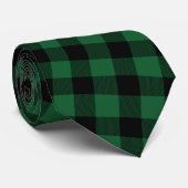 Cravate Plaid Buffalo vert et noir, rustique (Roulé)