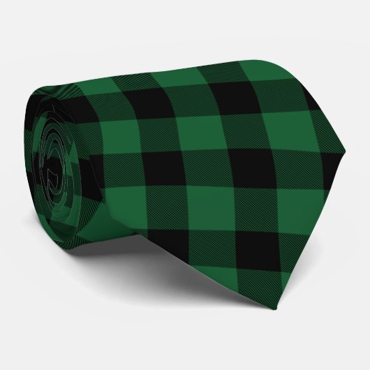 Cravate Plaid Buffalo vert et noir, rustique (Roulé)