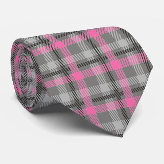 Cravate Plaid Cravate-rose et gris pour hommes (Roulé)