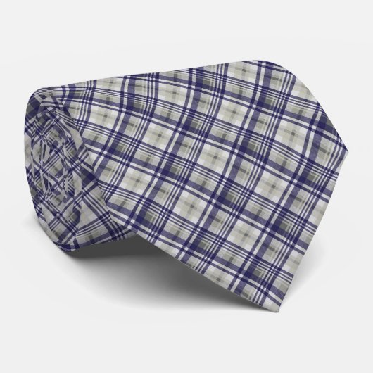 Cravate Plaid de contrôle gris bleu (Roulé)