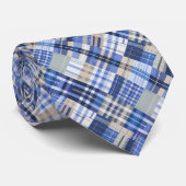 Cravate Plaid de Madras Bleu, Olive, Tan & Blanc (Roulé)