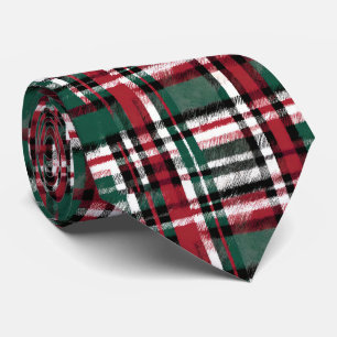 Cravate Plaid de Noël en rouge vert blanc et noir