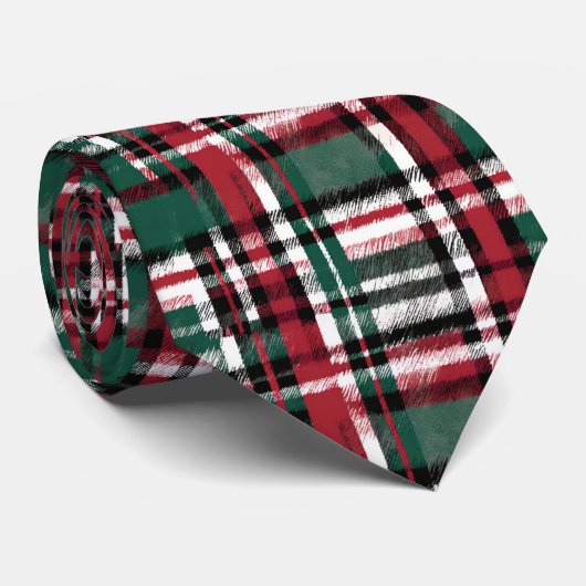 Cravate Plaid de Noël en rouge vert blanc et noir (Roulé)