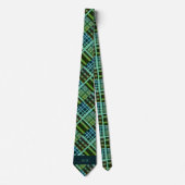 Cravate Plaid diagonal vert et bleu monogramme (Devant)