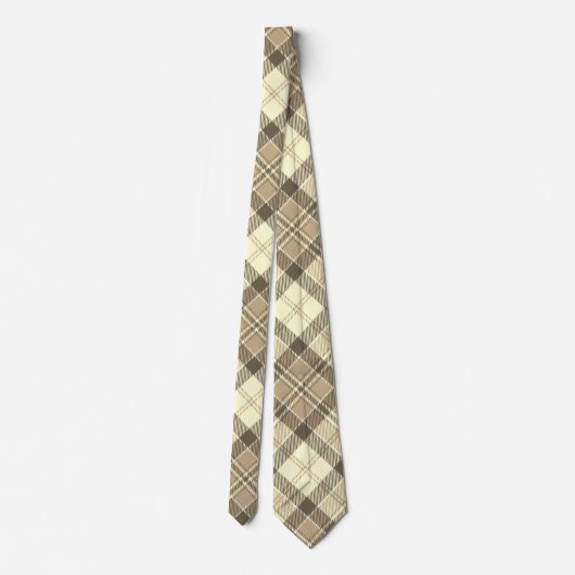 Cravate Plaid diagonale moderne - Tan Brown et blanc (Dos)