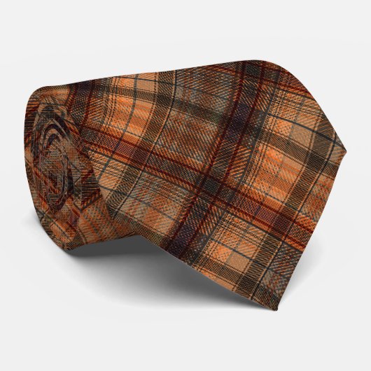 Cravate Plaid écossais écossais tartan brun orange noir cl (Roulé)
