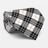 Cravate Plaid écossais noir et or sur blanc (Roulé)