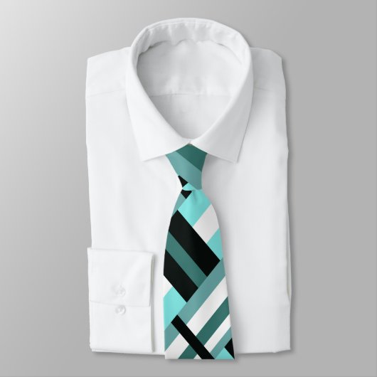 Cravate Plaid en Aqua, Turquoise, noir & blanc Motif moder (Attaché)