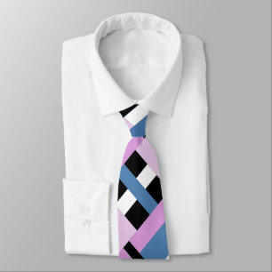 Cravate Plaid en bleu ardoise, orchidée, noir & blanc