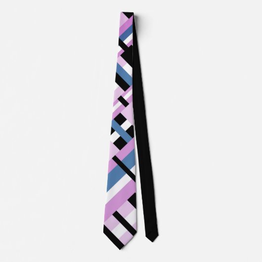Cravate Plaid en bleu ardoise, orchidée, noir & blanc (Devant)
