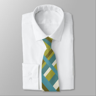 Cravate Plaid en bleu vert, olive et Motif moderne Khaki