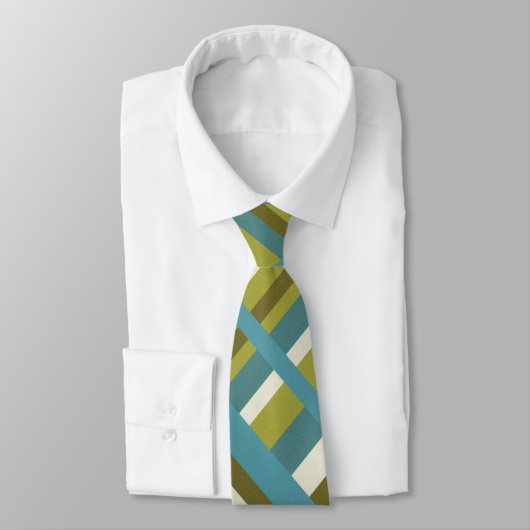 Cravate Plaid en bleu vert, olive et Motif moderne Khaki (Attaché)