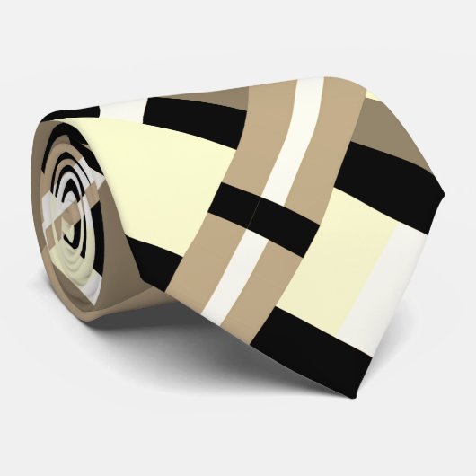 Cravate Plaid en noir, blanc, crème, tan & taupe (Roulé)