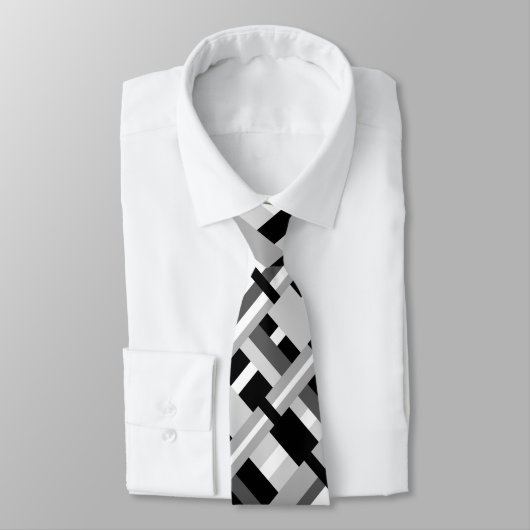 Cravate Plaid en noir, blanc et gris Motif moderne (Attaché)