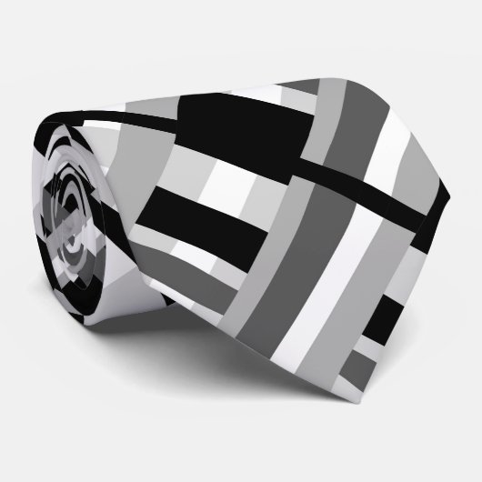 Cravate Plaid en noir, blanc et gris Motif moderne (Roulé)