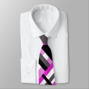 Cravate Plaid en noir, blanc, gris et rose Motif moderne