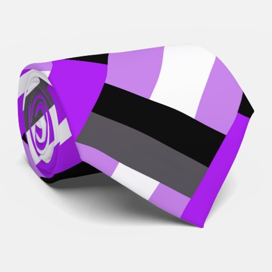 Cravate Plaid en noir, blanc, gris et violet moderne (Roulé)