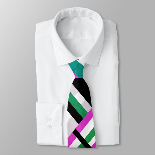 Cravate Plaid en noir, blanc, vert et rose Motif moderne (Attaché)