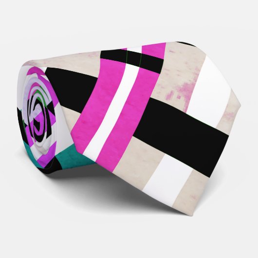 Cravate Plaid en noir, blanc, vert et rose Motif moderne (Roulé)