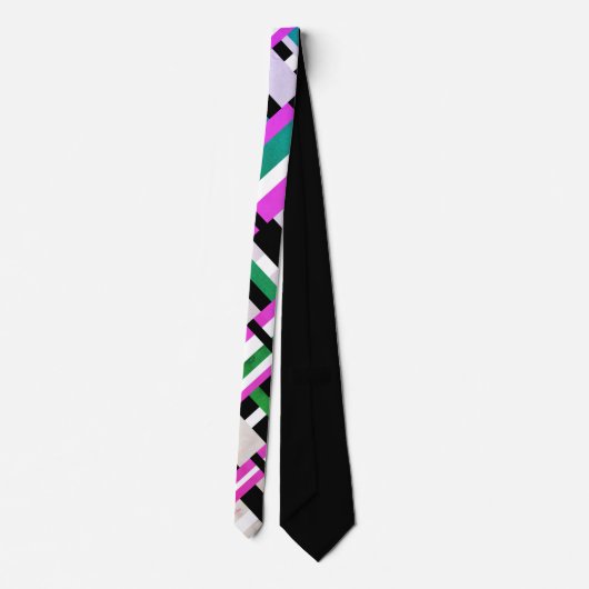 Cravate Plaid en noir, blanc, vert et rose Motif moderne (Dos)